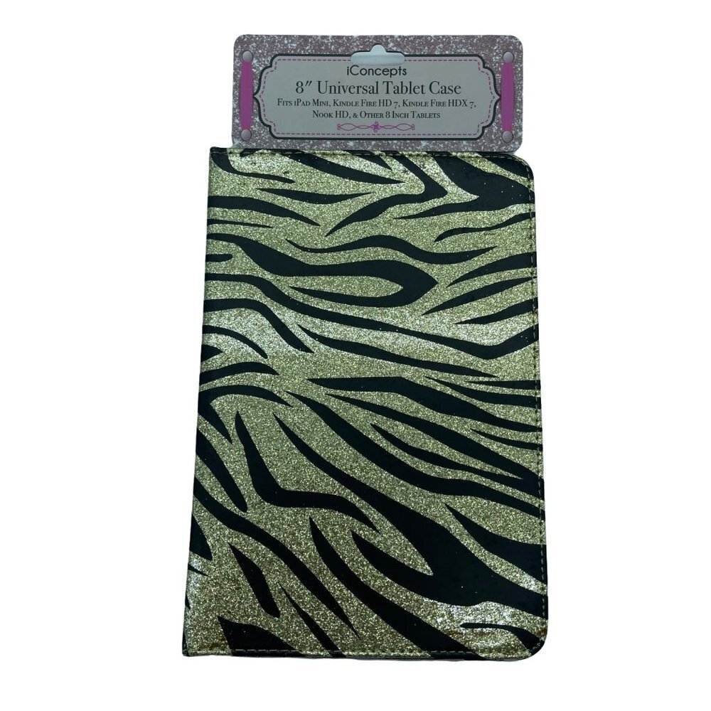 iConcepts Universal Tablet Case Zebra Glitter Gold Stripes 8 Inches